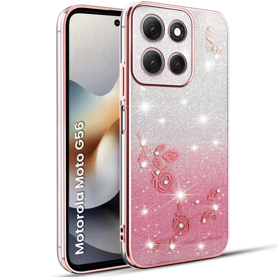 Etui do Motorola Moto G56 5G, Glitter Flower, różowe rose gold