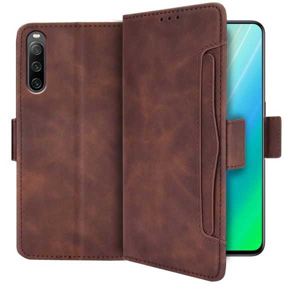 Etui z klapką do Sony Xperia 10 IV, Card Slot, brązowe