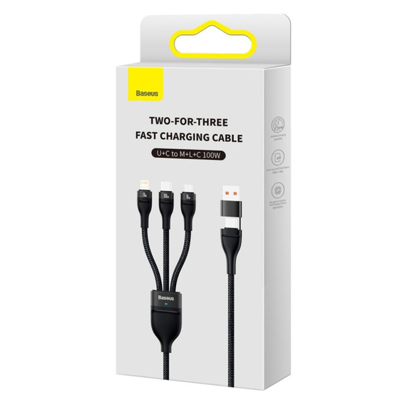 Baseus kabel 3w1 Flash II USB + USB-C do Lightning / USB-C / microUSB, 1,5 m, 3,5 A, 100 W - czarny 