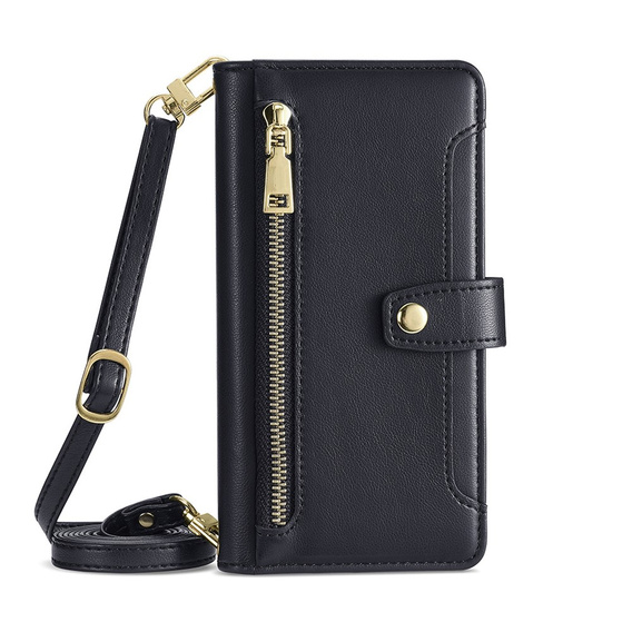 Etui z klapką do iPhone 15 Pro Max, Wallet Zipper Pocket, czarne