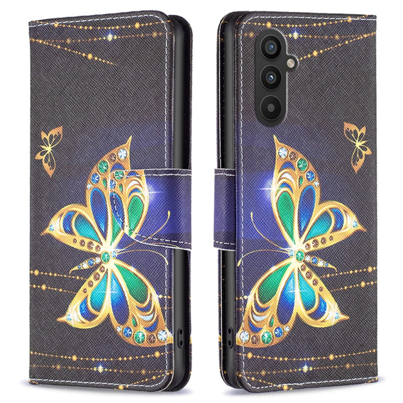 Etui z klapką do Samsung Galaxy A25 5G, Butterfly, czarne + szkło 9H