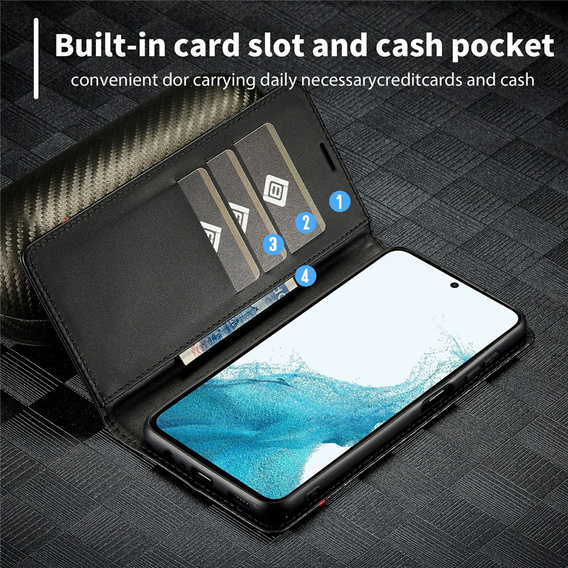 Etui z klapką do Samsung Galaxy S25 FE, Carbon LC.IMEEKE, czarne