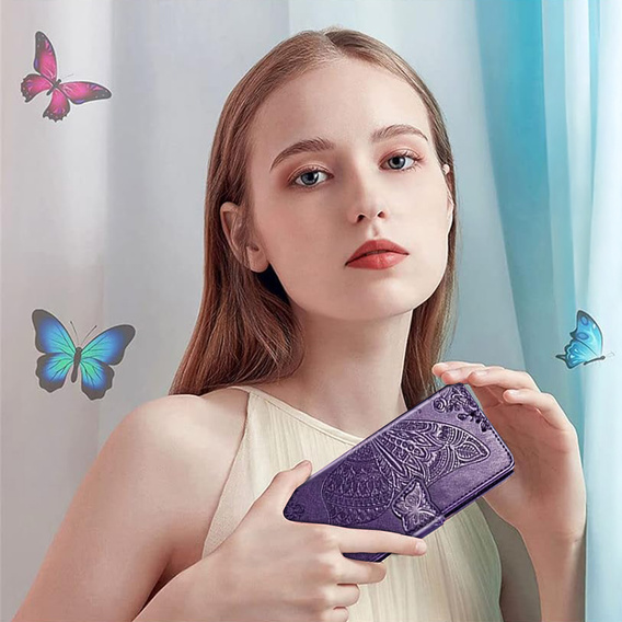 Etui z klapką do Motorola Edge 60 Fusion, Butterfly, fioletowe