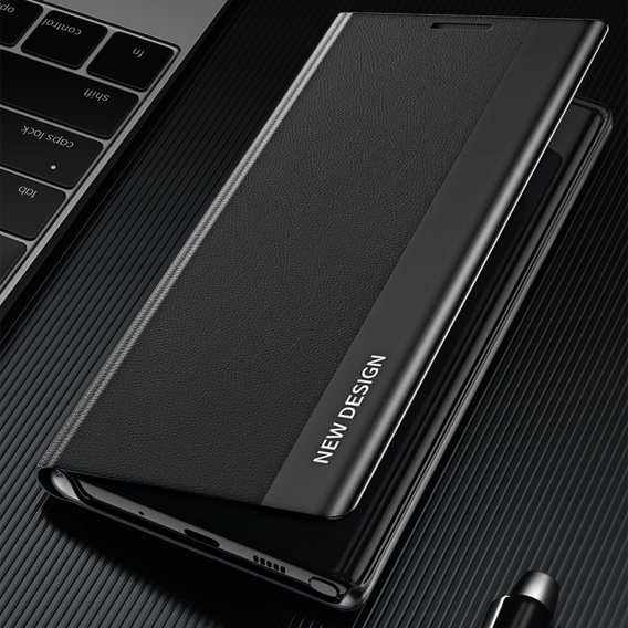 Zestaw Etui do Xiaomi Redmi 12C, Side Magnetic z klapką, Czarne + Szkło