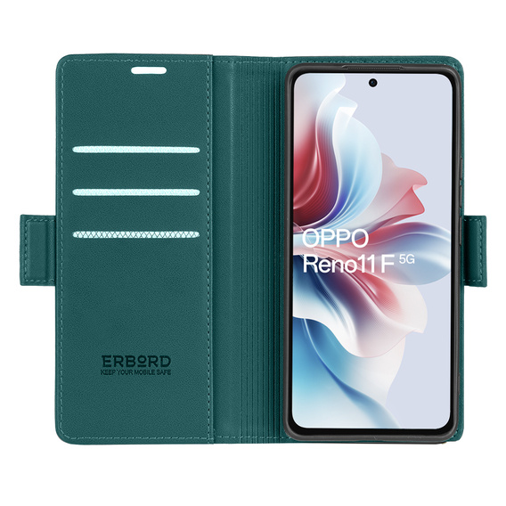 Etui do Oppo Reno 11F, ERBORD Glossy Litchi, portfel z klapką, zielone