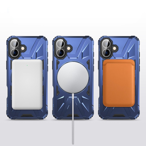 Etui do iPhone 16, pancerne z podstawką i MagSafe, niebieskie