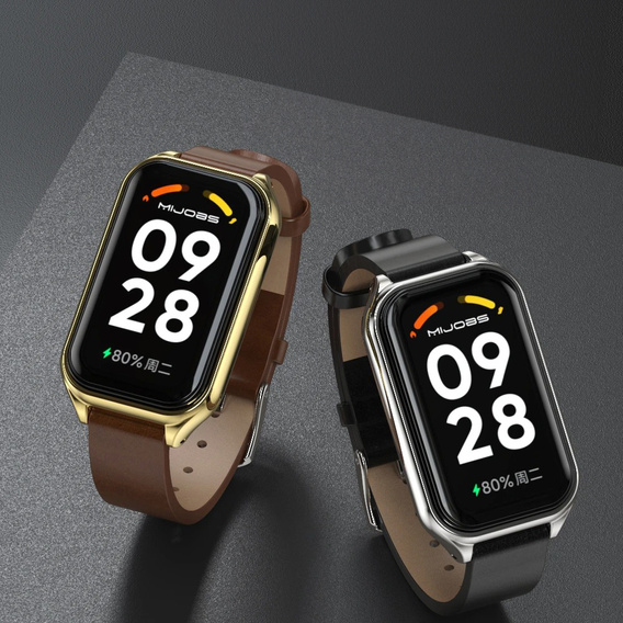 Pasek Skórzany do Xiaomi Redmi Smart Band 2 / Xiaomi Smart Mi Band 8 Active, Czarny