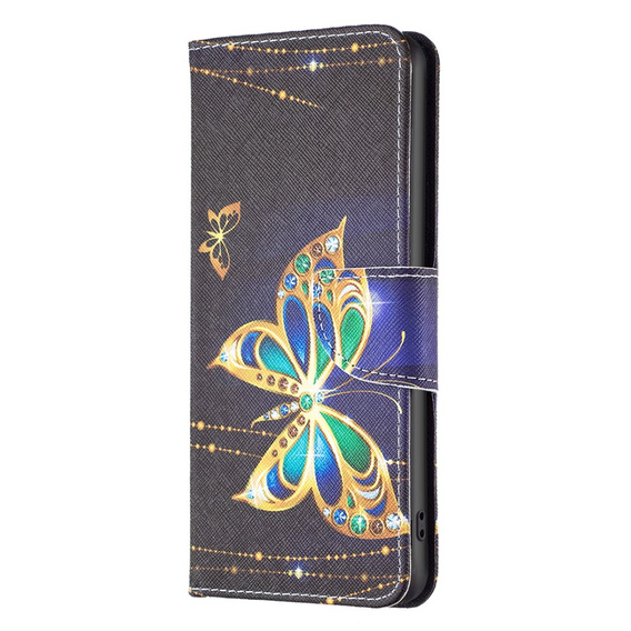 Etui z klapką do Samsung Galaxy A25 5G, Butterfly, czarne + szkło 9H