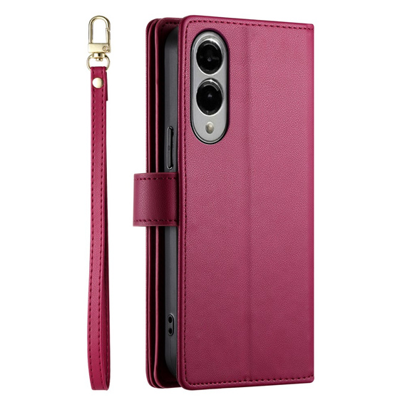 Etui z klapką do Samsung Galaxy S25 Edge, Wallet Zipper Pocket, czerwone