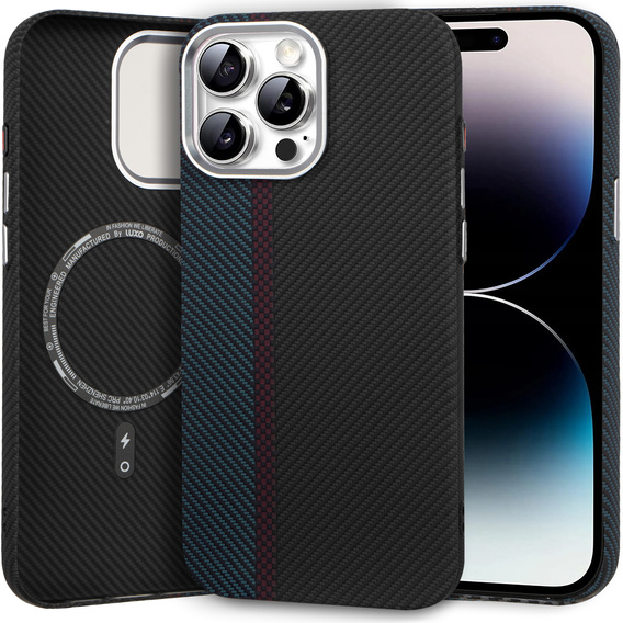 Etui do iPhone 14 Pro Max, Carbon Fiber MagSafe, czarne / niebieskie