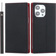 Etui z klapką do iPhone 15 Pro, Litchi Skin Grain, czarne