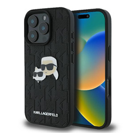 Etui Karl Lagerfeld do iPhone 16 Pro, Monogram Karl & Choupette Head Pin, czarna