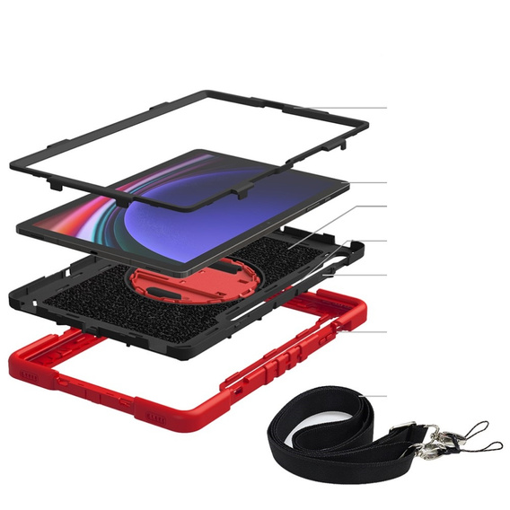 Etui do Samsung Galaxy Tab S9+, Pancerne Ochronne, Czerwone / Czarne