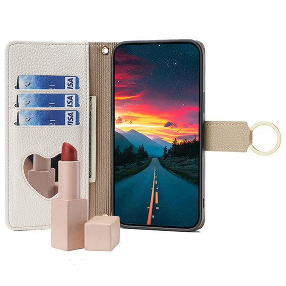 Etui z klapką do Samsung Galaxy M15 5G, Wallet Zipper Pocket, z lusterkiem, białe