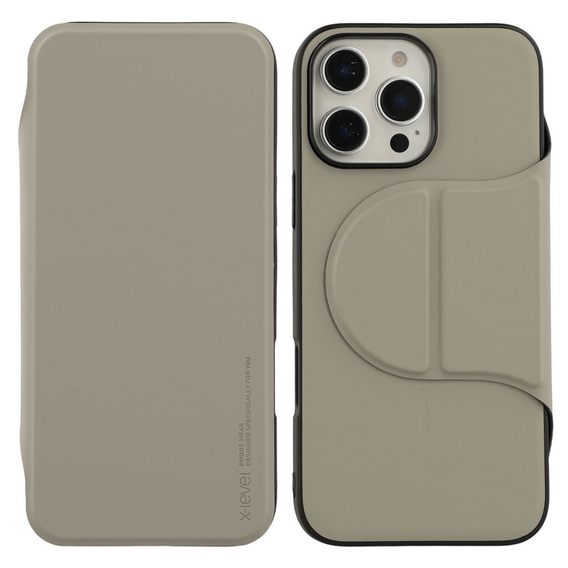 Etui z klapką do iPhone 16 Pro z MagSafe, odczepianymi pleckami, kieszonką na kartę i podstawką – szare