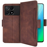 Etui z klapką do Xiaomi Poco F6 Pro, Card Slot, brązowe