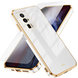 Zestaw Etui do Poco F5 Pro 5G, silikonowe Glamour z ochroną aparatu, Białe + Szkło