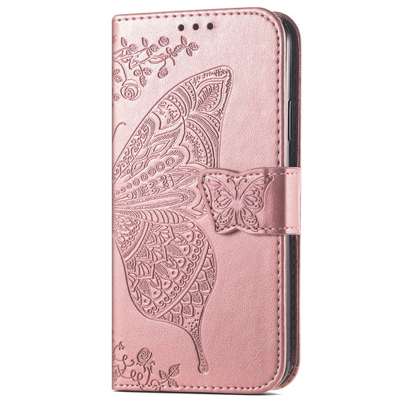 Etui z klapką do Samsung Galaxy A15, Butterfly, różowe rose gold + szkło 9H  