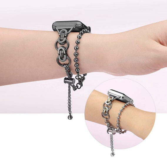 Kobieca bransoleta do Apple Watch 1/2/3/4/5/6/7/8/9/10/11/SE Ultra 1/2/3 42/44/45/46/49mm, Czarny