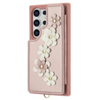 Etui do Samsung Galaxy S25 Ultra, Leather Flower Card Slot, różowe