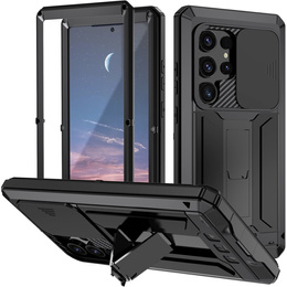 Etui pancerne do Samsung Galaxy S25 Ultra, R-JUST, z przesłoną aparatu i podstawką, czarne