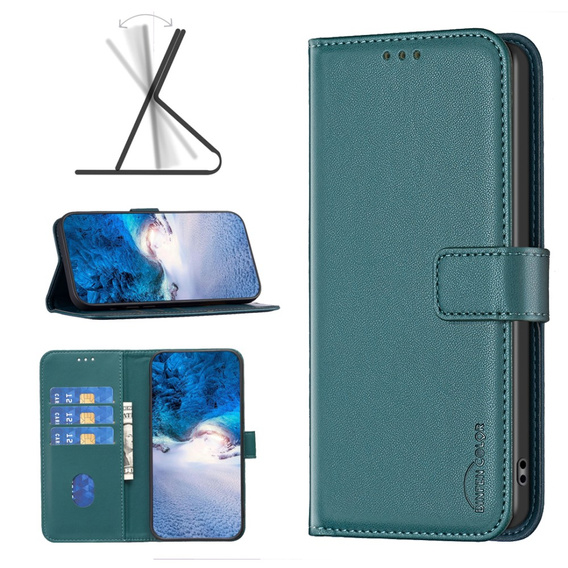 Etui z klapką do Samsung Galaxy A25 5G, BINFEN Wallet, zielone + szkło 9H