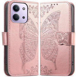 Etui z klapką do Xiaomi Redmi 15C 4G/LTE, Butterfly, różowe rose gold