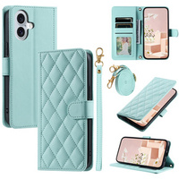 Etui z klapką do iPhone 16 Plus, Rhombus Crossbody Leather, zielone