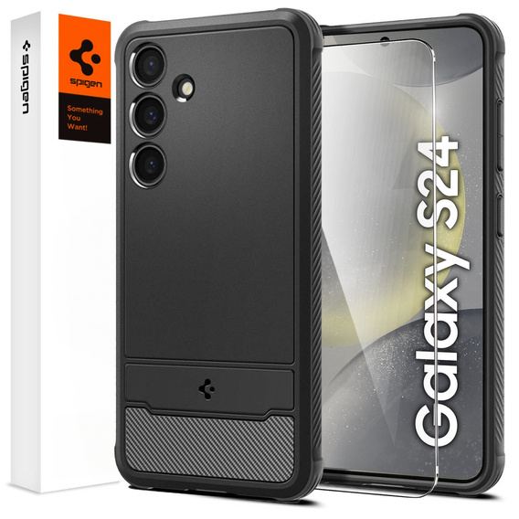 Etui Spigen do Samsung Galaxy S24, Rugged Armor, czarne + Szkło