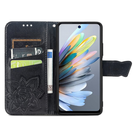 Etui z klapką do Motorola Moto G15 / Motorola Moto G15 Power, Butterfly, czarne
