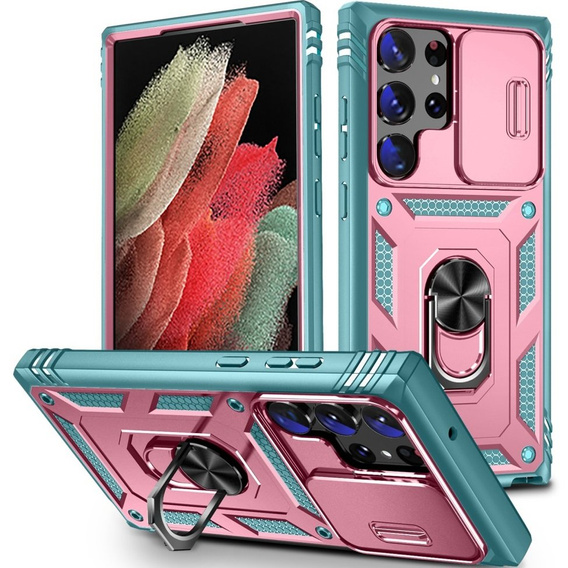 Etui pancerne do Samsung Galaxy S23 Ultra, CamShield Slide, różowe / zielone