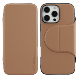 Etui z klapką do iPhone 16 Pro z MagSafe, odczepianymi pleckami, kieszonką na kartę i podstawką – brązowe
