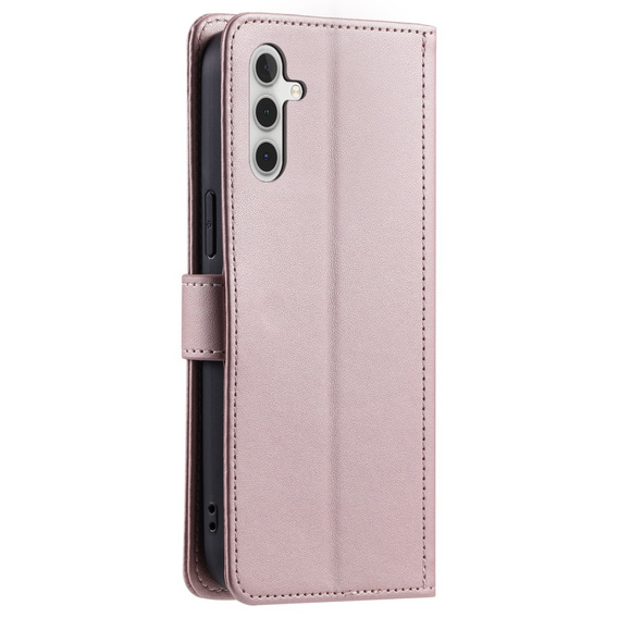 Etui z klapką do Samsung Galaxy S25, Rhombus Crossbody Leather, różowe rose gold