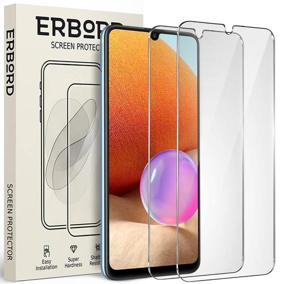 2x Szkło Hartowane do Samsung Galaxy A32 4G, ERBORD 9H Hard Glass, szybka