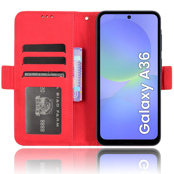 Etui z klapką do Samsung Galaxy A36 5G, Card Slot, czerwone