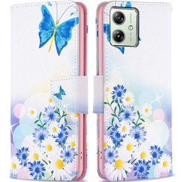 Etui z klapką do Motorola Moto G54 5G, Wallet, butterfly and flowers białe