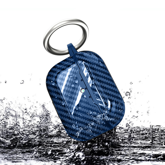 Etui do AirPods Pro 3 z fakturą włókna węglowego, z karabińczykiem - niebieskie