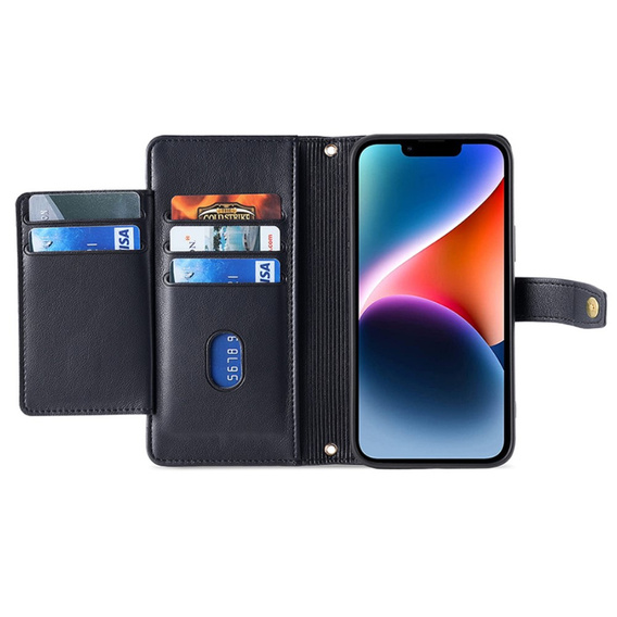 Etui z klapką do iPhone 15 Pro Max, Wallet Zipper Pocket, czarne