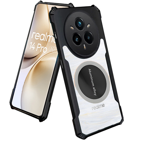 Etui do Realme 14 Pro 5G, z blaszką magnetyczne, przezroczyste / czarne