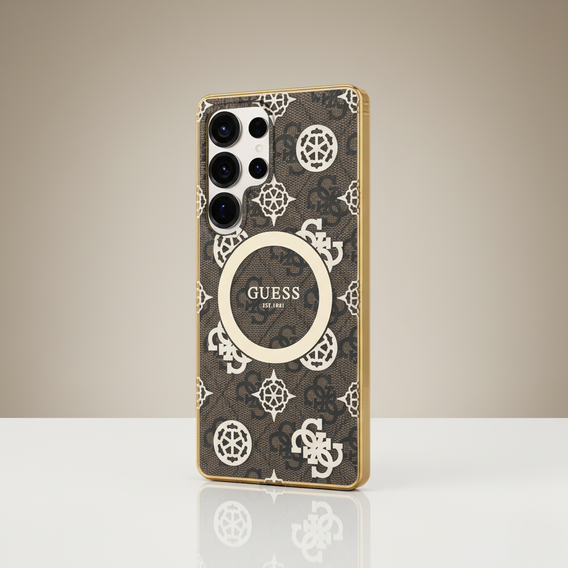 Etui GUESS do Samsung Galaxy S25 Ultra, Magnetic IML Peony, brązowe