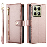 Etui z klapką do Xiaomi 14T, Wallet Zipper Pocket, różowe