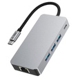 Tech-Protect HB05 Hub Adapter 9 w 1 TYPE-C + USB2.0 + USB3.0 + HDMI 4K 60HZ + SD/TF + PD100W + RJ45, Szary