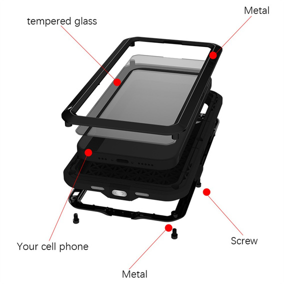 Etui Love Mei do iPhone 17, pancerne ze szkłem, czarne