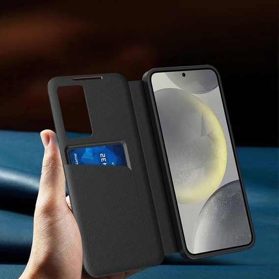 Etui do Samsung Galaxy S25 Edge – Smart View z kieszenią na kartę, czarne