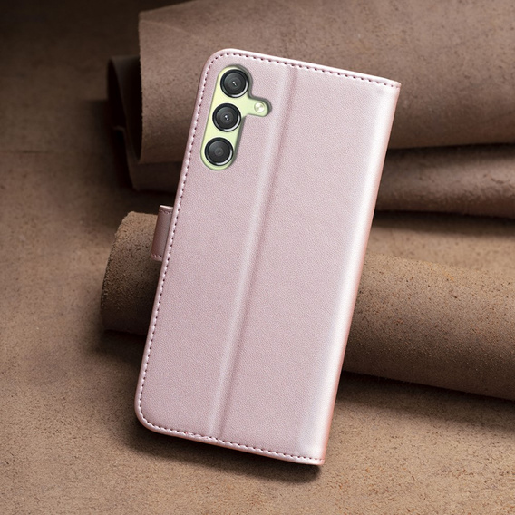 Etui z klapką do Samsung Galaxy A25 5G, BINFEN Wallet, różowe rose gold + szkło 9H