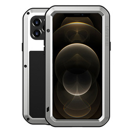 Etui Love Mei do iPhone 12 Pro, pancerne ze szkłem, srebrne