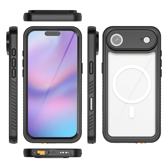 Etui Wodoodporne IP68 do iPhone Air, Redpepper, do MagSafe, przezroczyste z czarną ramką
