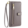 Etui z klapką do iPhone 17 Pro, Wallet Zipper Pocket, szare