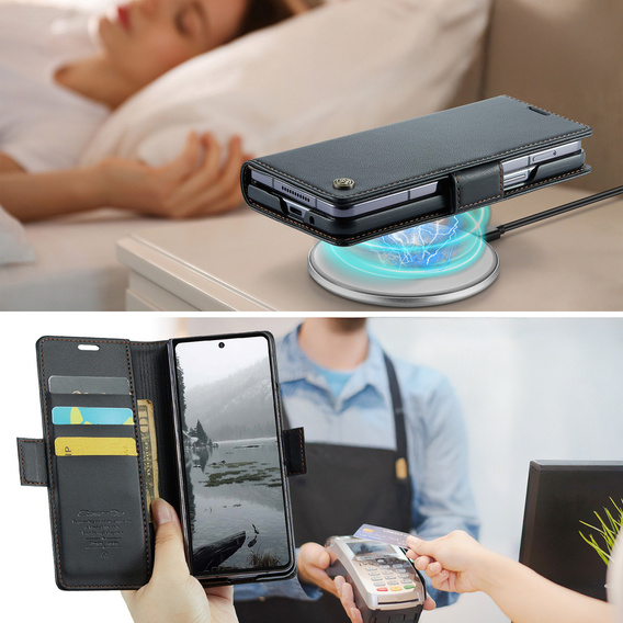 Etui z klapką CASEME do Samsung Galaxy Z Fold7 5G Litchi Wallet – czarne