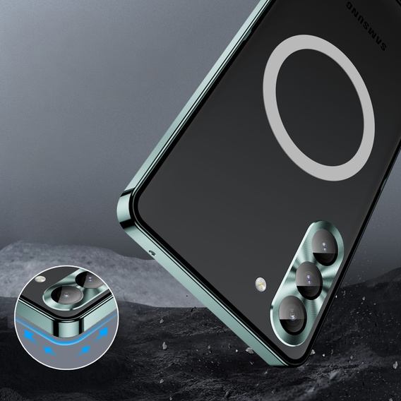 Etui z ochroną aparatu do Samsung Galaxy S24+ Plus, CamShield MagSafe, przezroczyste / zielone